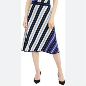J.Crew Knit Midi Skirt A-Line Diagonal Stripe Merino Wool Lined Blue Pink Large
